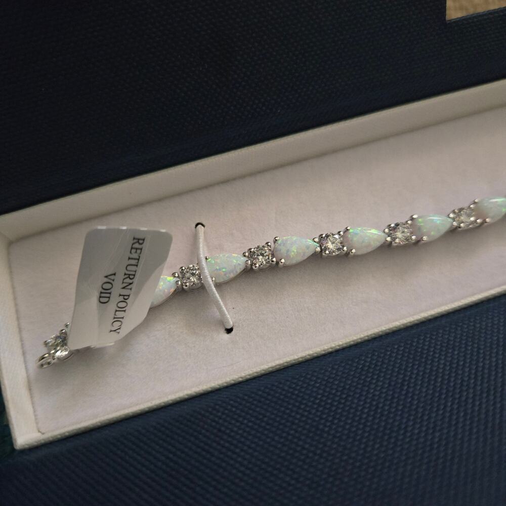 Peora Opal Tennis Bracelet NWT Teardrop Sterling Silver Pear 10 Carats Jewelry - Picture 3 of 6